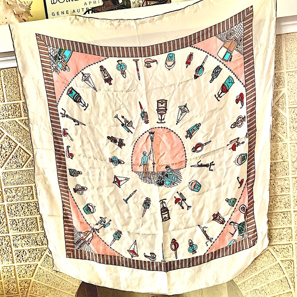 Vintage Coach Lantern Street Light Pure Silk Scarf Hand Screened Hand Rolled